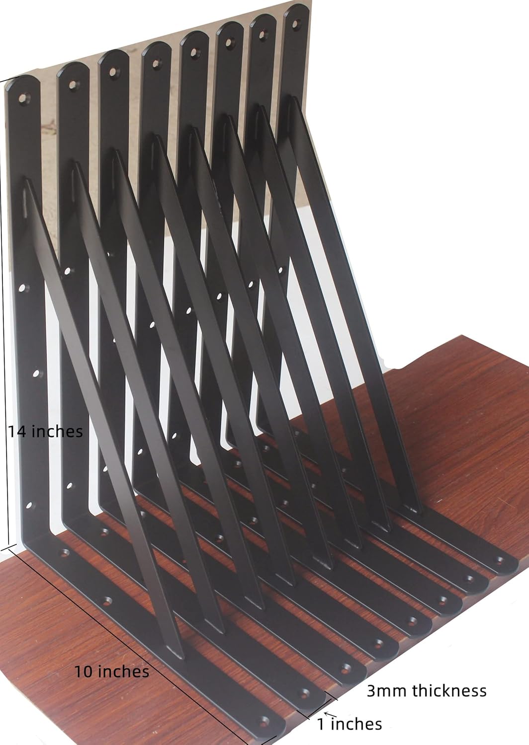6 Pack L14 x H 10" Black Heavy Duty Shelf Brackets with Screws Metal Shelf Brackets Shelf Support Angle Brackets for Shelves L Brackets Heavy Duty Floating Shelf