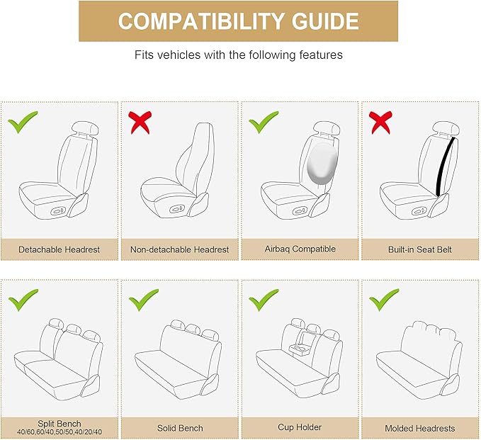 AOOG Leather Car Seat Covers, Leatherette Automotive Vehicle Cover for Cars SUV Pick-up Truck, Universal Non-Slip Vehicle Cover Waterproof Interior Accessories, Full Set, Gray