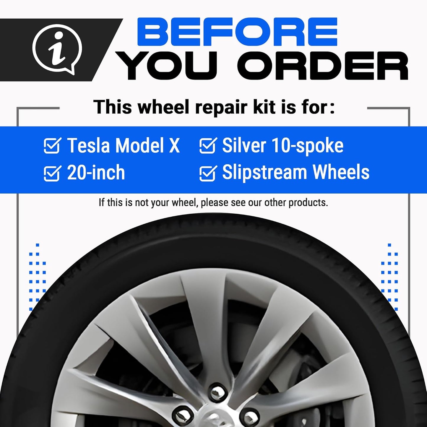 Premium Tesla Wheel Curb Rash Repair Kit for Model X 20-inch Silver Slipstream Rims - DIY Kit with Color-matched Touch Up Paint - Made in USA