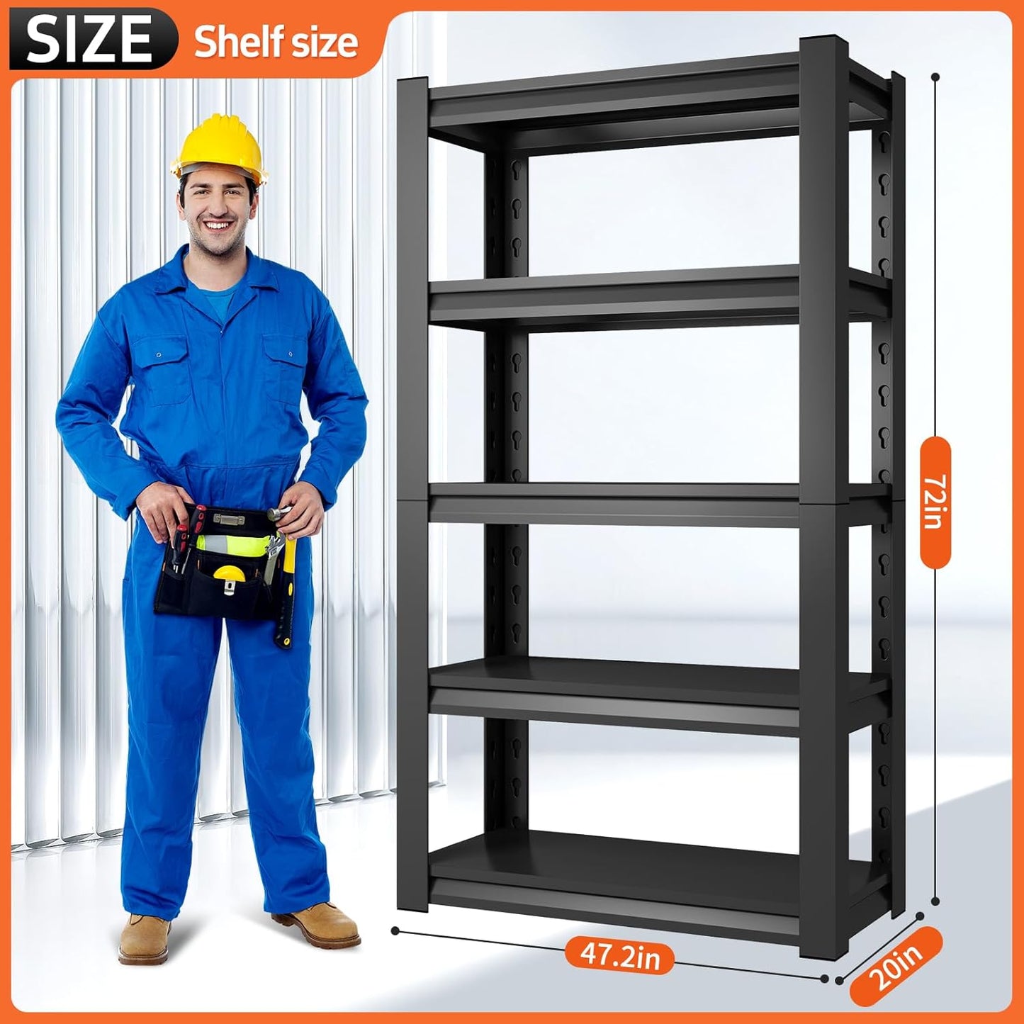 72" H Garage Shelving Unit, Garage Storage Shelves 2500LBS Heavy Duty Shelving, Adjustable 5 Tier Metal Shelving Utility Shelf, Storage Rack for Industrial, Warehouse, Basement (18" D*39.3" W*72" H)