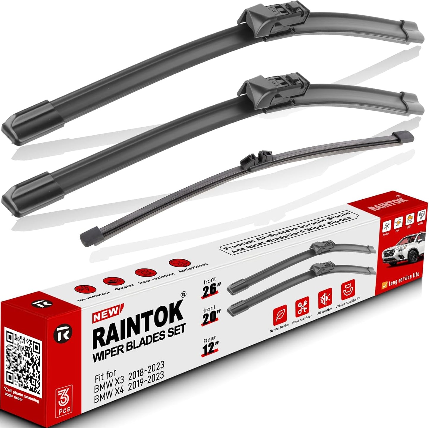 Windshield Wiper Blades Replacement for 2018-2023 BMW X3 X4 Original Factory Quality Front Rear Wipers Blade Set for My Car - 26" 20" 12" (Pack of 3)