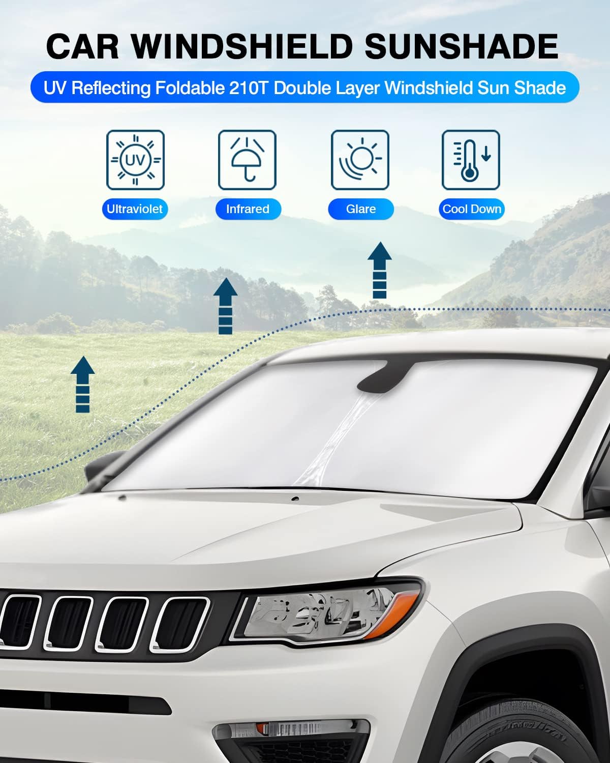 KUST Windshield Sun Shade for Jeep Compass 2007-2017 Window Shade Sun Visor Cover Foldable Blocks UV Rays Keep Your Car Cooler