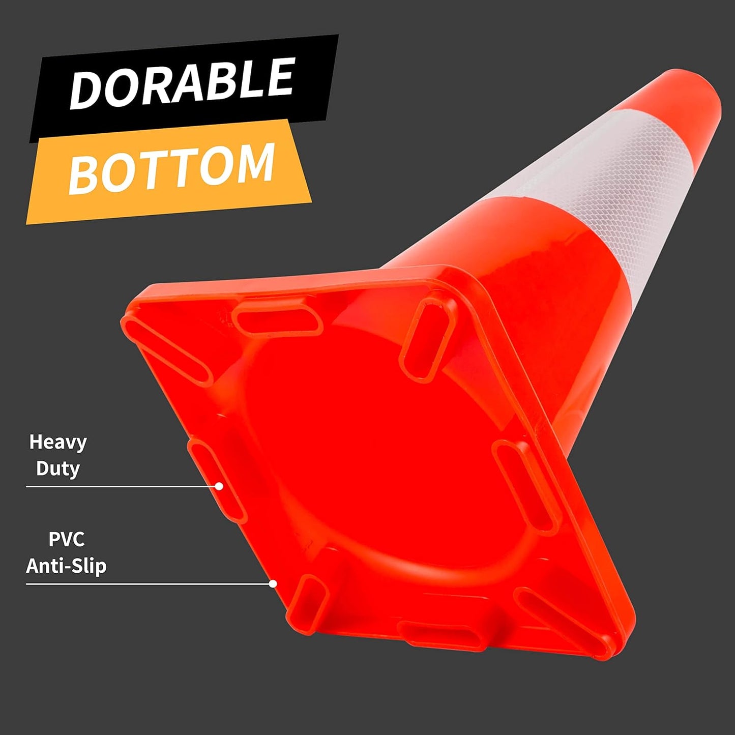 Traffic Cones 18 inch 12 Pack Safety Cones Orange with Reflective Collars Fit Parking Lot,Driveway Road Traffic Control Construction Sport Cones