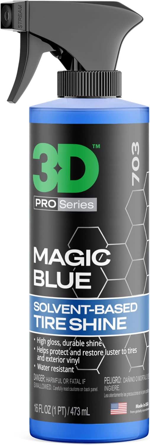 3D Magic Blue Tire Shine Spray - Water Resistant High Gloss Tire & Trim Dressing | Long Lasting Protection | No Sling, No Run Formula | Made in USA |16 oz