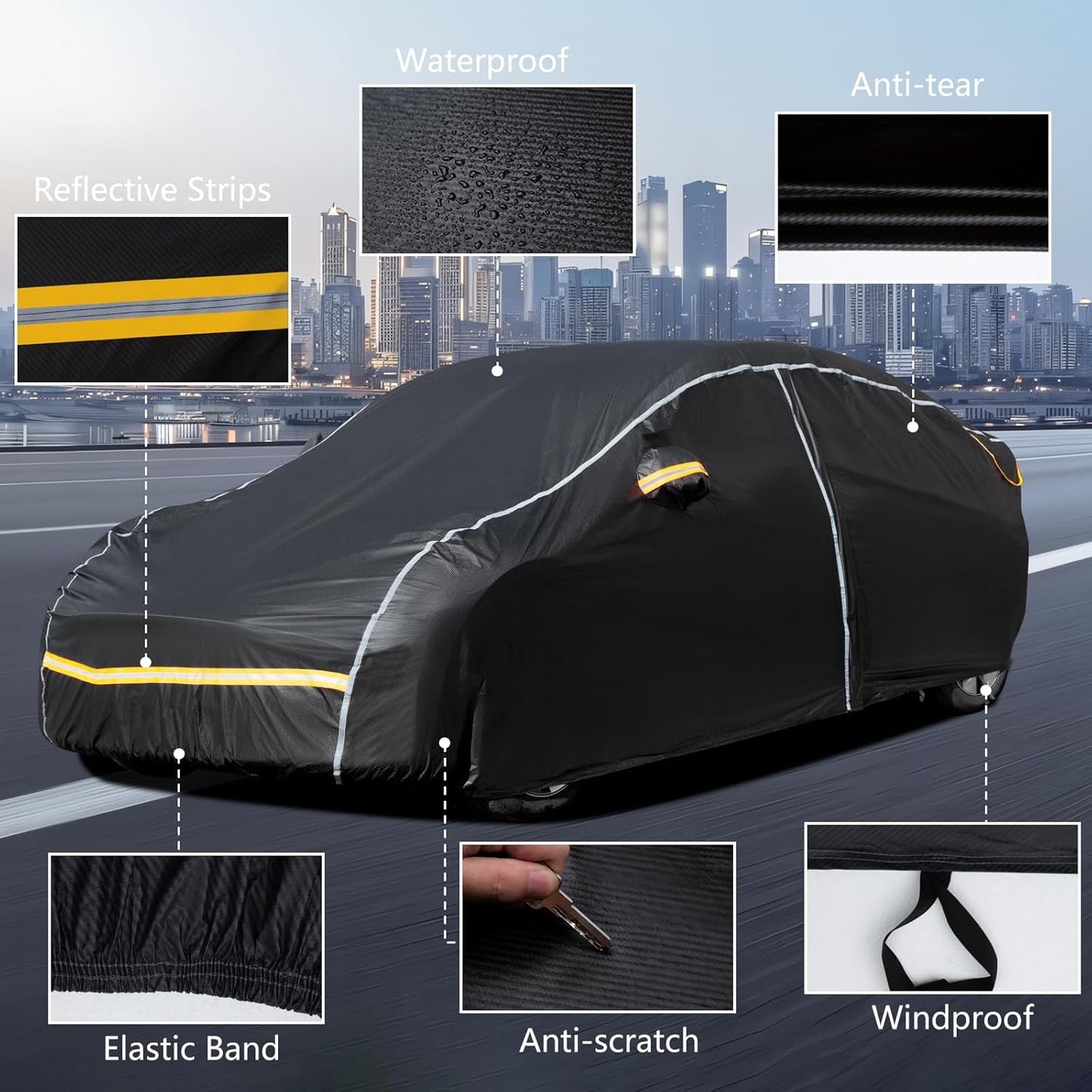 Car Covers for Automobiles,6 Layers Car Cover Waterproof All Weather, Full Exterior Cover with Zipper, Outdoor Car Cover Sun UV Rain Snow Wind Protection, Fit for Tesla Model Y