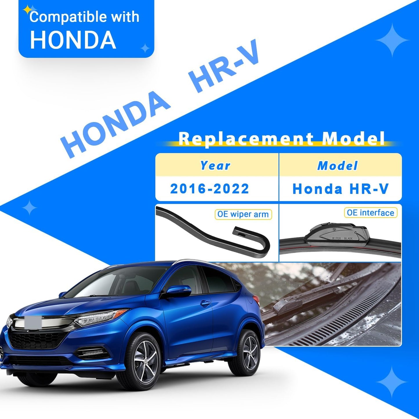 Windshield Wiper Blades Replacement for Honda HRV HR-V 2016 2017 2018 2019 2020 2021 2022 Original Factory Quality Front Rear Wipers Blade Set for My Car - 26" 18" 10" (Pack of 3)