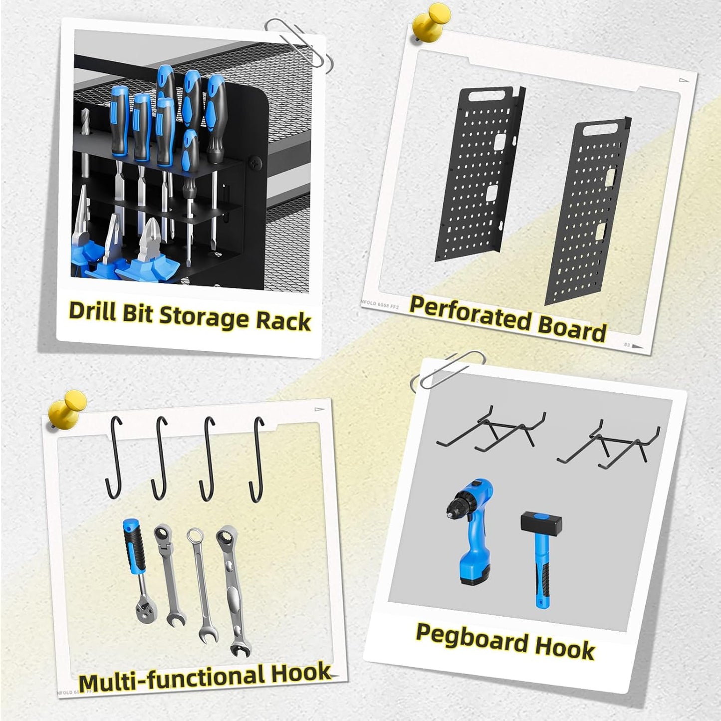 Power Tool Organizer Wall Mount with Charging Station, 4 Layers 6 Drill Holder, Heavy Duty Storage Utility Racks, Supports 600 lbs,Battery Shelf for Garage and Workbench (24 Inch 6 Drills Holder)