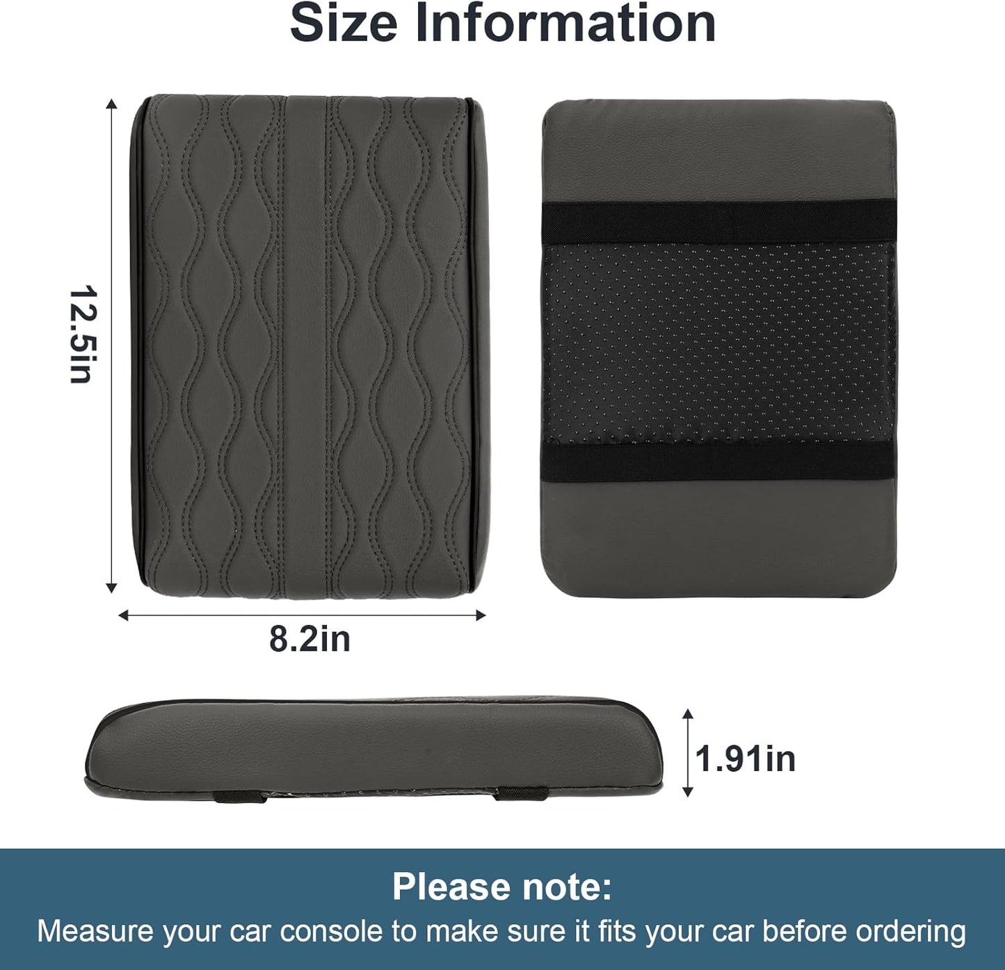 Memory Foam Car Armrest Cushion - Premium Leather Armrest Cover for Car, Comfortable Protection, Universal Fit Center Console Cover for Car, SUV, Sedan, Easy Installation (Gray)