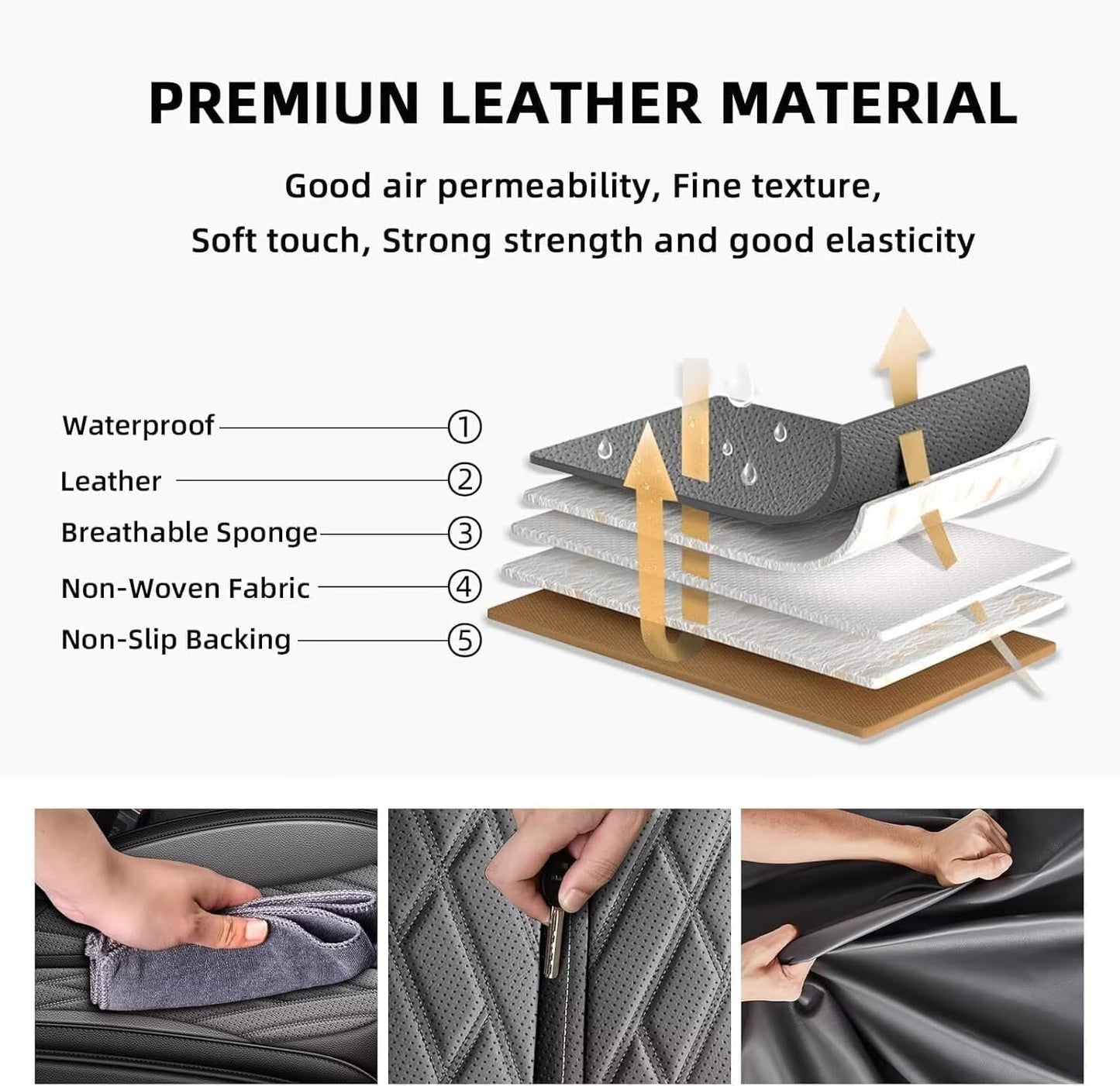 AOMSAZTO Ford Ranger Seat Covers: Front Seat Covers Custom Fit 2019 2020 2021 2022 2023 2024 Ford Ranger Breathable Waterproof Leather Seat Protector(2 Front Seats, Black&Grey)