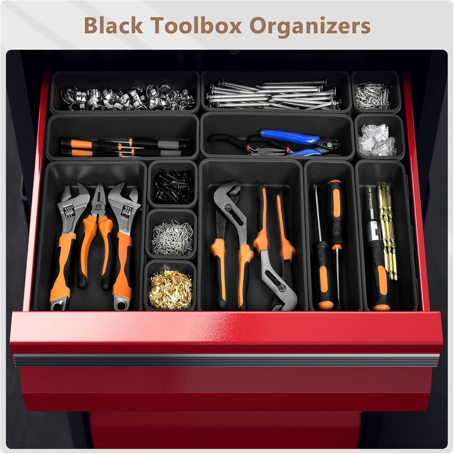 A-LuGei 【42PCS】【Black】 Tool Box Organizer Tray Divider Set, Desk Drawer Organizer, Garage Organization and Storage Toolbox Accessories for Rolling Tool Chest Cart Cabinet Work Bench Small Parts