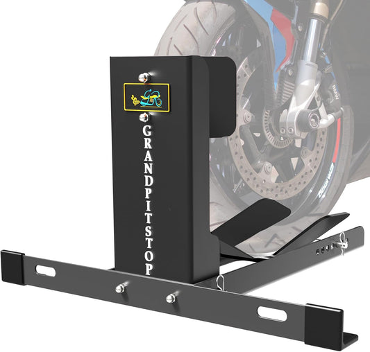 GRAND PITSTOP Universal Wheel Chock for Motorcycle Stand for Trailer Completely Adjustable Detachable Foldable Wheel Chock (Black V2)