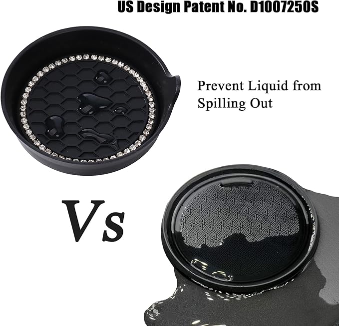 Amooca Car Cup Coaster Universal Non-Slip Cup Holders Bling Crystal Rhinestone Car Interior Accessories 4 Pack Black