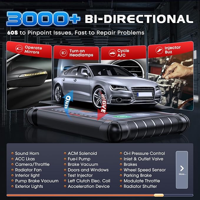 Autel Scanner MaxiCOM MK900BT: 2025 8in MK900-BT V2.0 Bidirectional Scan Tool, 33ft BT Ver. of MK900 MX900 MK808S MK808BT PRO MX808S MK808Z, 40+ Service, 3K+ Active Tests, DOIP CANFD, All System, FCA