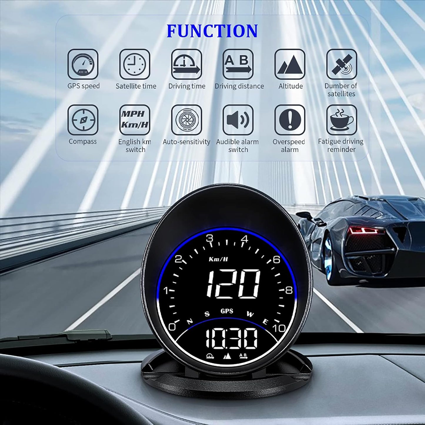 Auto GPS Speedometer G6, Car HUD Head Up Display HD Display, Overspeed Alarm for All Vehicle