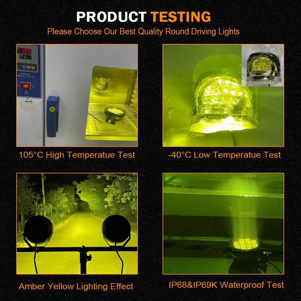 BIGLION.X 5Inch 160W Round Offroad Lights 18800LM LED Amber Fog Lights Yellow Driving Light Bar Off Road Spot Light Pods With Wiring Harness IP69K for Car Trucks SUV