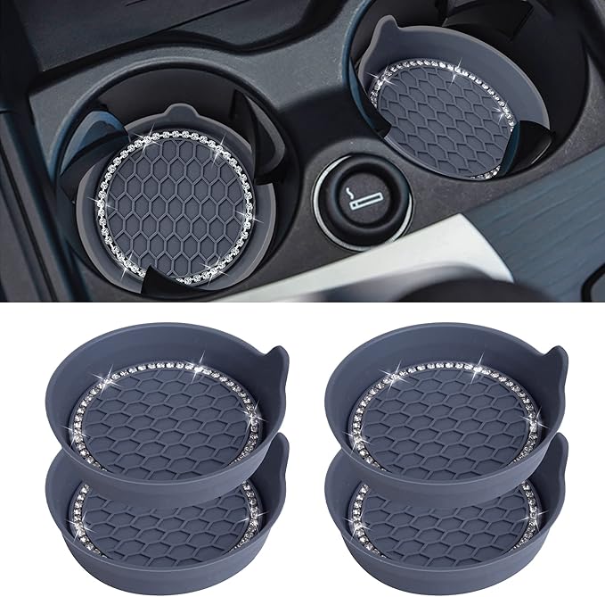 Amooca Car Cup Coaster Universal Non-Slip Cup Holders Bling Crystal Rhinestone Car Interior Accessories 4 Pack Grey
