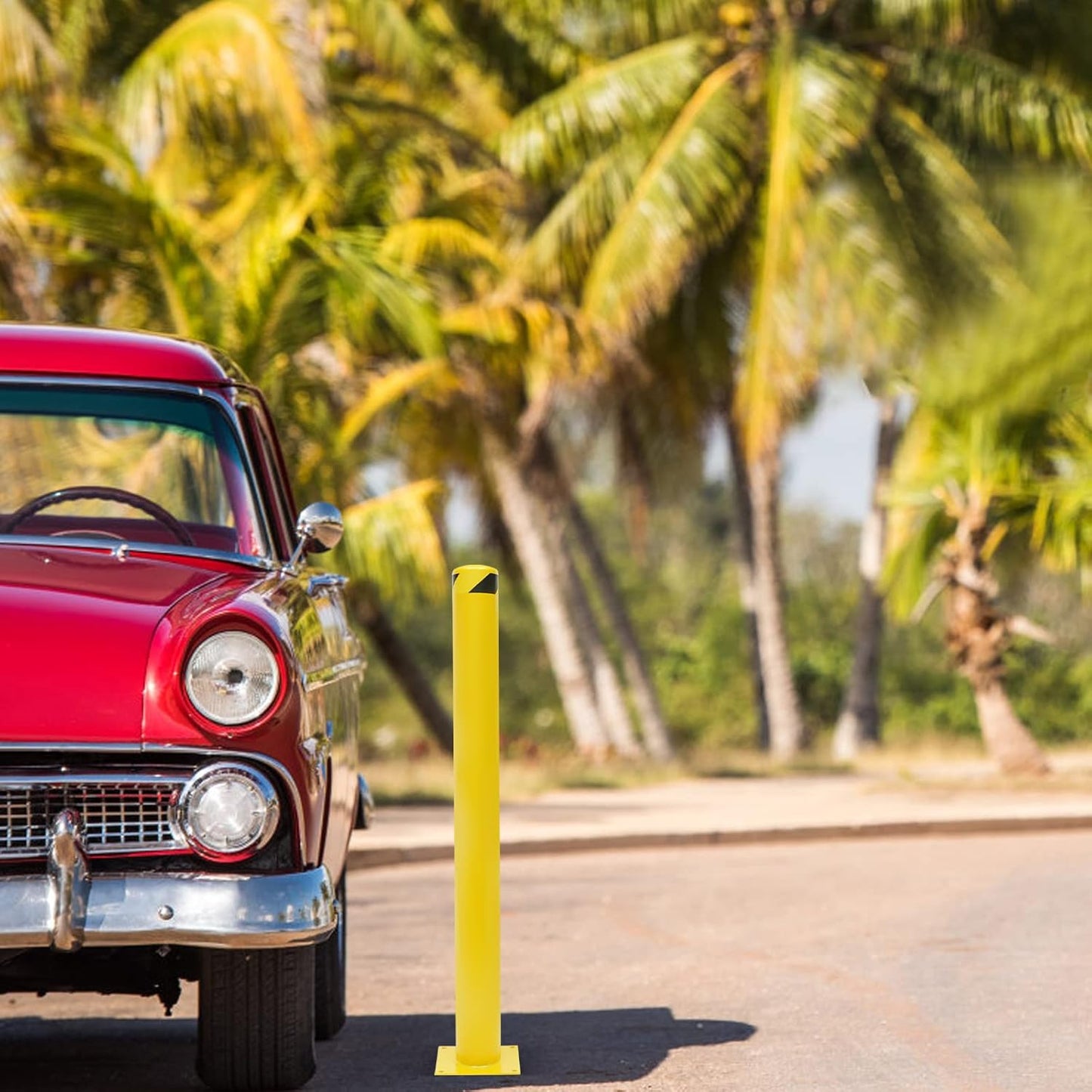 Parking Post Safety Bollard Post 60in Height Parking Barrier Parking Obstacle Piles with Anchor Bolts Industrial Yellow Powder Coated Steel Bollards for Entrances, Parking Lots, Sidewalks(60H*4.5Din)