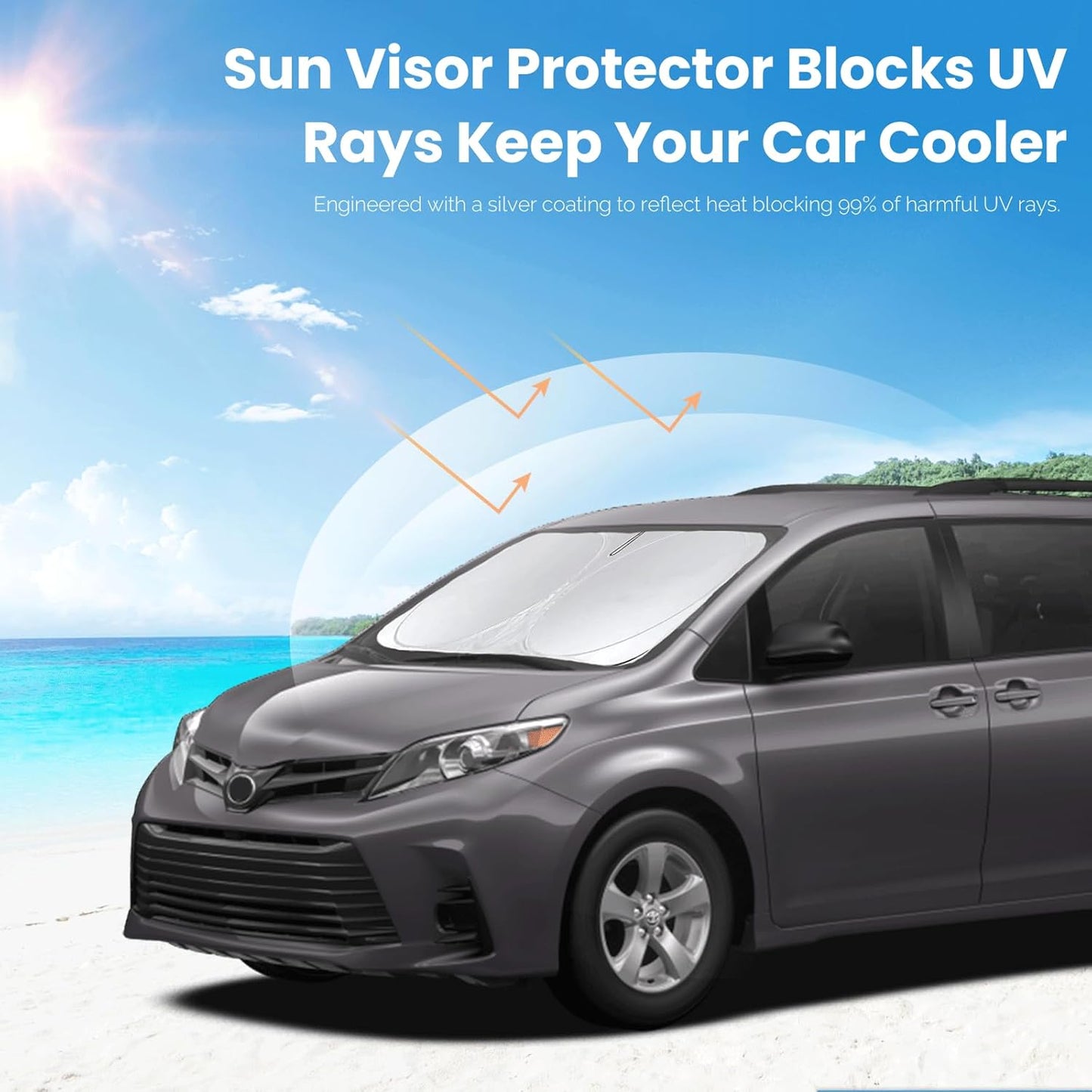 Sunshade for Toyota Sienna 2021-2024 2025 L LE SE XLE Limited Van Minivan Car Accessories Front Window 210T Reflective Shield Cover for Windshield Sun Visor