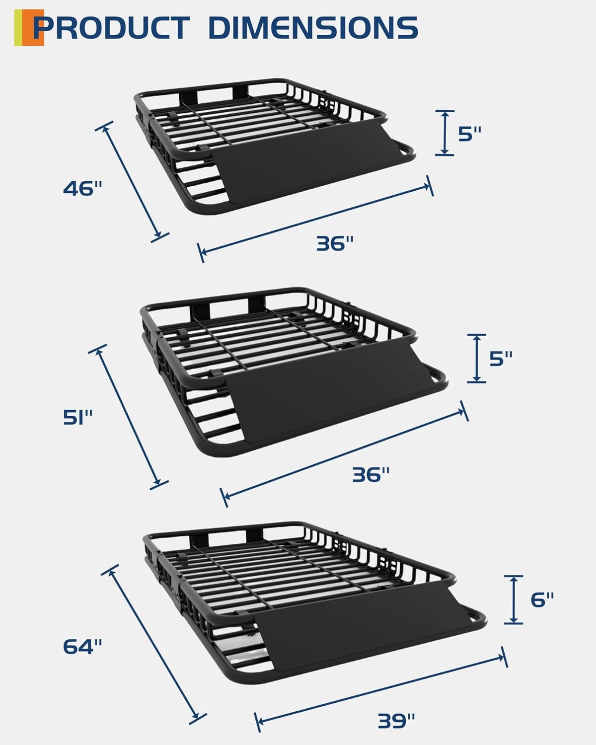 64" x 39" Universal Roof Rack Carrier Basket, 200 Lbs Capacity Car Cargo Rack with Extension Luggage Holder Basket Heavy Duty for SUVs, Trucks, Vehicles