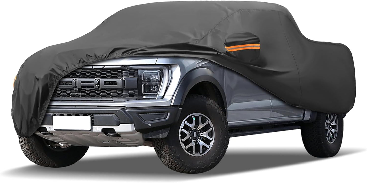 MORNYRAY Compatible with Ford F150,Car Cover Outdoor Waterproof Sun Rain Snow Hail Protection with Driver Door Zipper (Black, Custom Fit Ford F150)