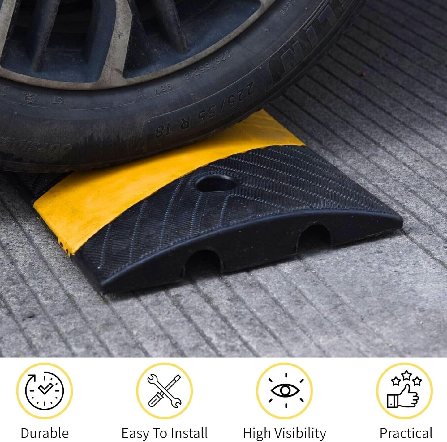 2 Pack 72 Inch Heavy Duty Rubber Speed Bump Ramp – Cable Protector, Driveway Garage Road Parking Lot Safety Control, Durable Anti-Slip Traffic Hump