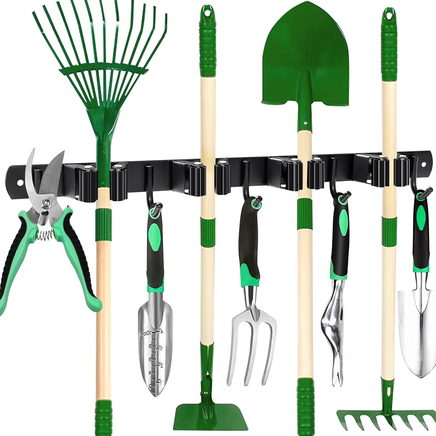 Mop and Broom Holder Wall Mount 4 Racks and 5 Hooks Broom Organizer Storage Tool Racks Stainless Steel Heavy Duty Hooks for Home Kitchen Garden Laundry Garage