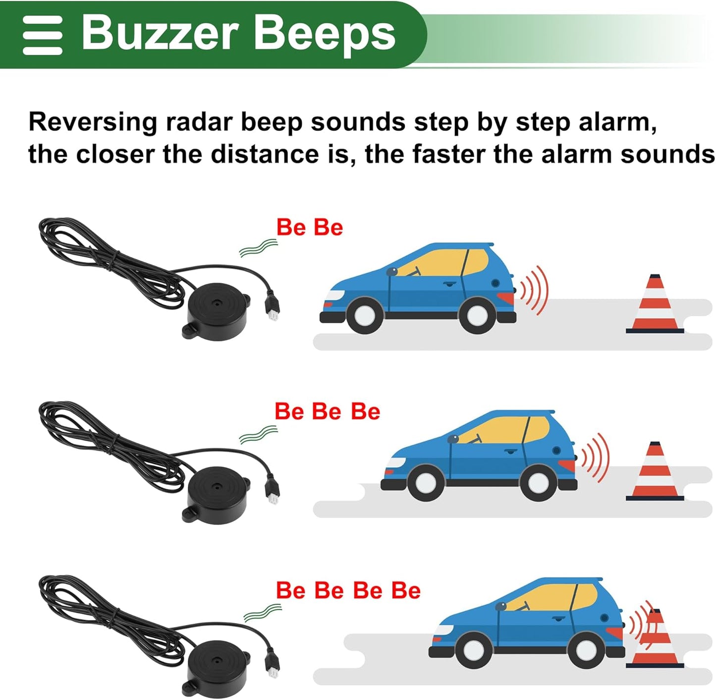 Motoforti Universal Car Auto Vehicle Reverse Backup Radar System Reverse Parking Sensors Alarm Buzzer Reminder Distance Detection White 2 Parking Sensors