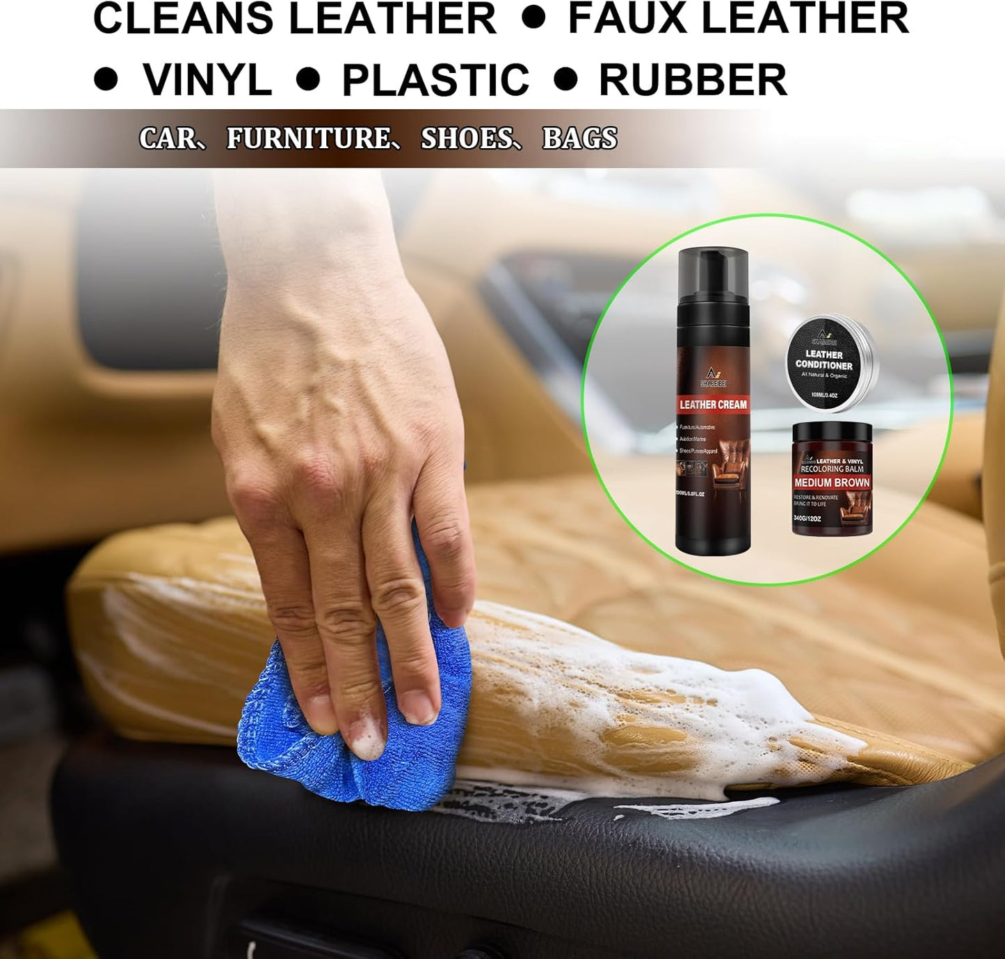 Leather Recoloring Balm Set,Leather Cleaner Restore Conditioner Mink Oil for Leather Repair Kit for Furniture Couches -Revives Repairs Scratches Leather Dye Furniture Polish (Black)