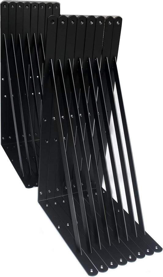 16 Pack L20 x H 12" Black Heavy Duty Shelf Brackets with Screws Metal Shelf Brackets Shelf Support Angle Brackets for Shelves L Brackets Heavy Duty Floating Shelf