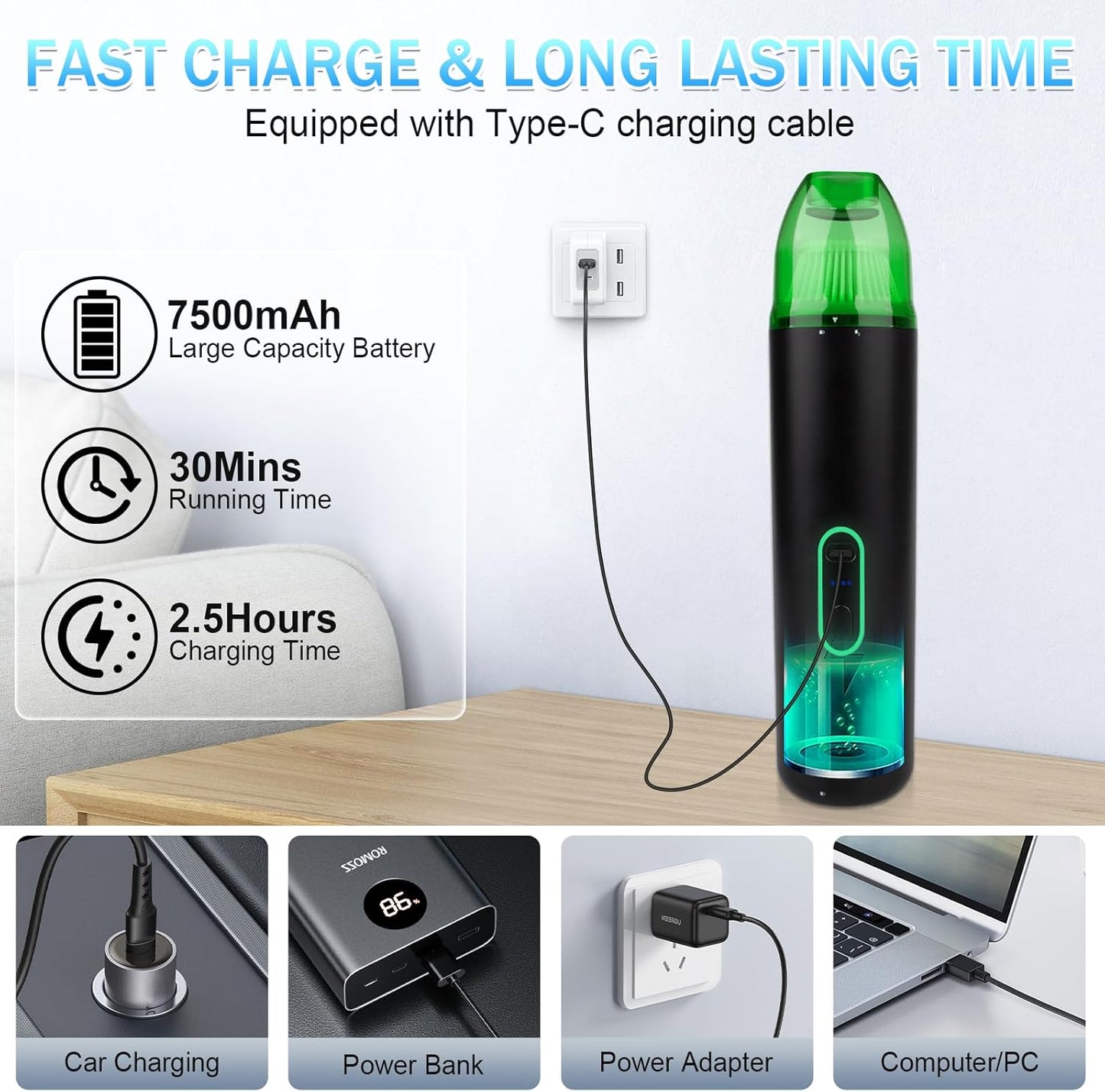 AVCNUJ Handheld Vacuum Cordless, 14000PA Strong Suction with Brushless Motor, Portable Car Vacuum Cleaner, Ultra-Lightweight 1.2lbs, 2-in-1 Dust Removal Vacuum Cleaner for Car Office Home Pet Hair