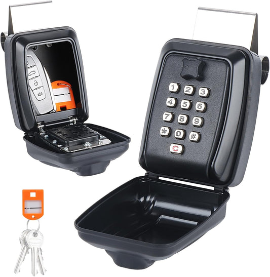 Car Window Punch Button Lock Box, Black Portable Car Key Lock Box with Key Labeling Tag, Sturdy Waterproof Large Capacity Lock Box for Turo, Ride Share, GetAround