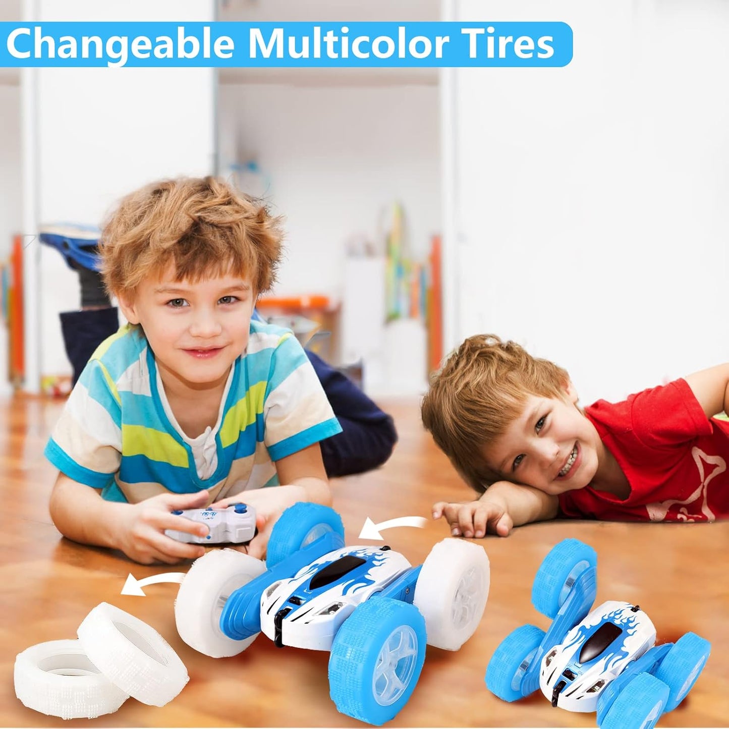 FREE TO FLY Remote Control Car For Boys: Kids RC Stunt Cars Toy with Headlights & WheelLights Double-Sided Driving 360°Flip Rotating Car Toys Gifts Presents for Boy Girls Age 6 7 8 9 10 11 12 Year Old