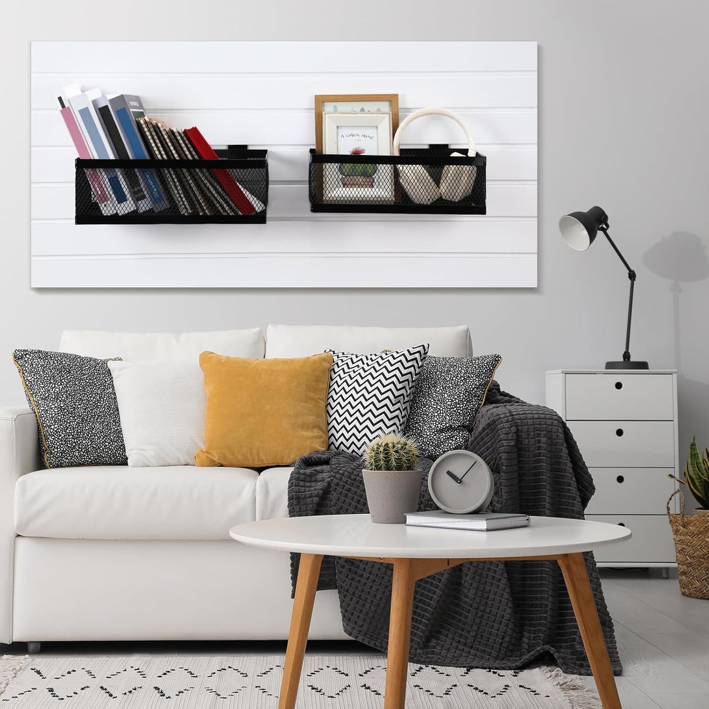 Coume 4 Pcs Black Slatwall Baskets 4 Size Metal Mesh Wire Basket for Slatwall Panels Ventilated Wall Mounted Hanging Accessories for Home Garage Retail Store Display Organizing (Big Size)