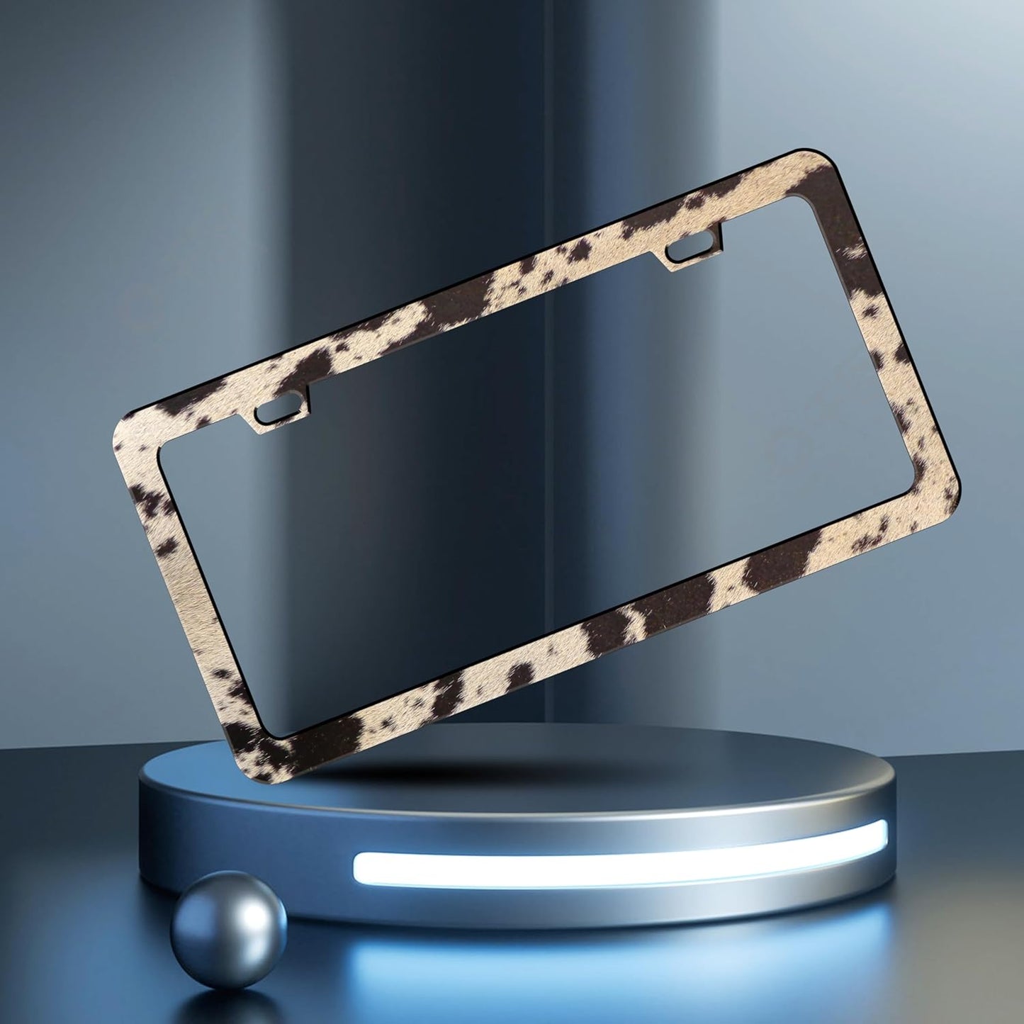 Brown Cow Print License Plate Frame Animal License Plate Frames Personalise Stainless Steel Funny Design Compatible with Standard License Plate Holder for USA Canada 6 X 12 Inch with Screws