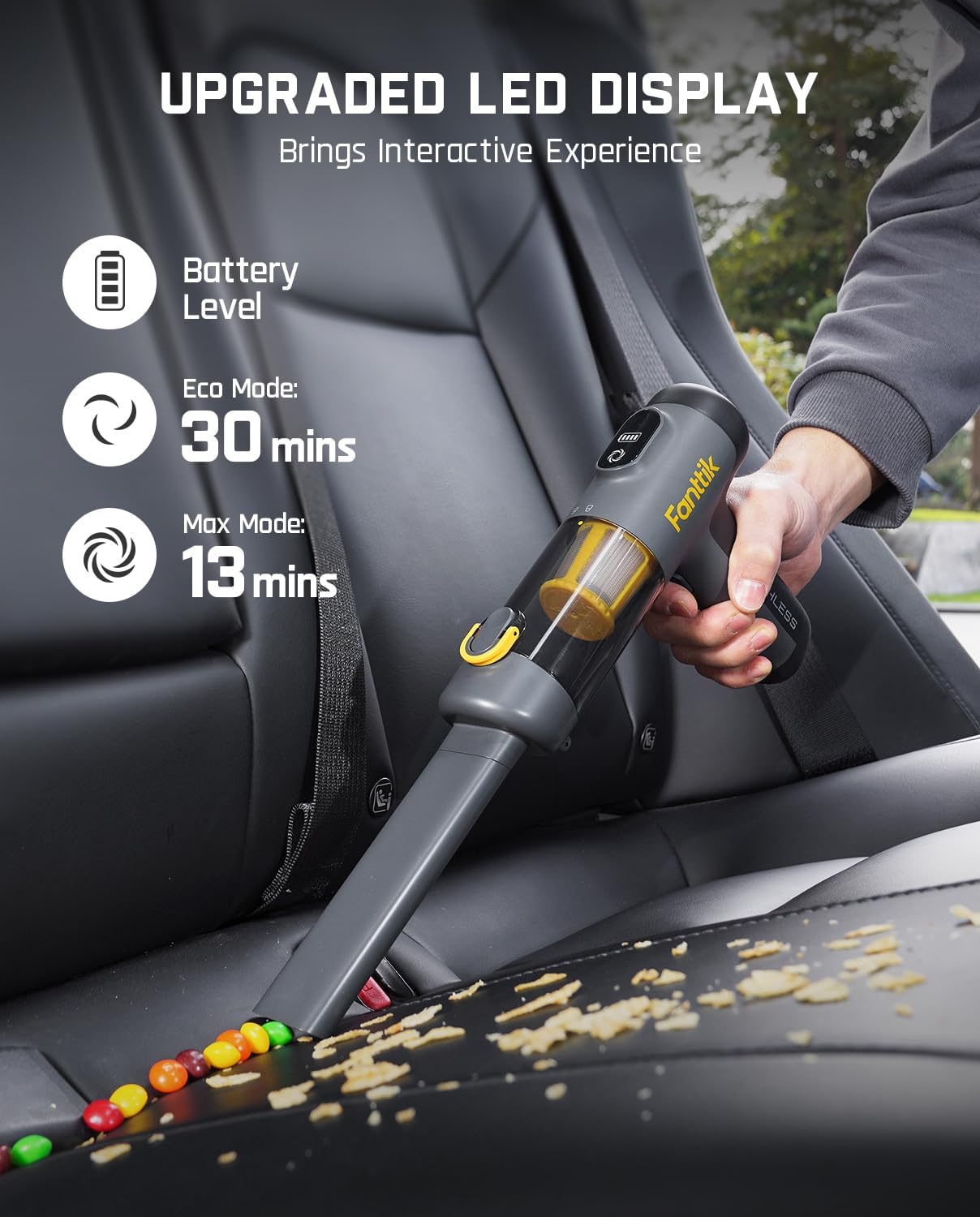 Fanttik Slim V9 Mix Car Vacuum, 4 in 1 Handheld Air Duster, 12000PA Suction Power with Smart LED Display, Cordless Portable Mini Keyboard Vacuum for Car Interior, Office Desk