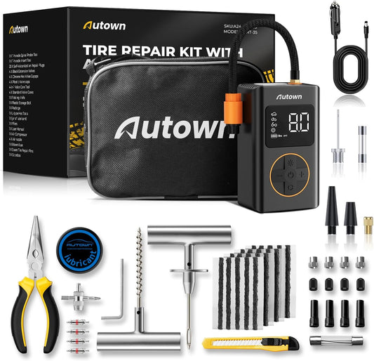 Flat Tire Repair Kit with Air Compressor 54 Pieces for Car, Motorcycle, ATV, Jeep, Truck, Tractor Flat Tire Repair (54PCS)