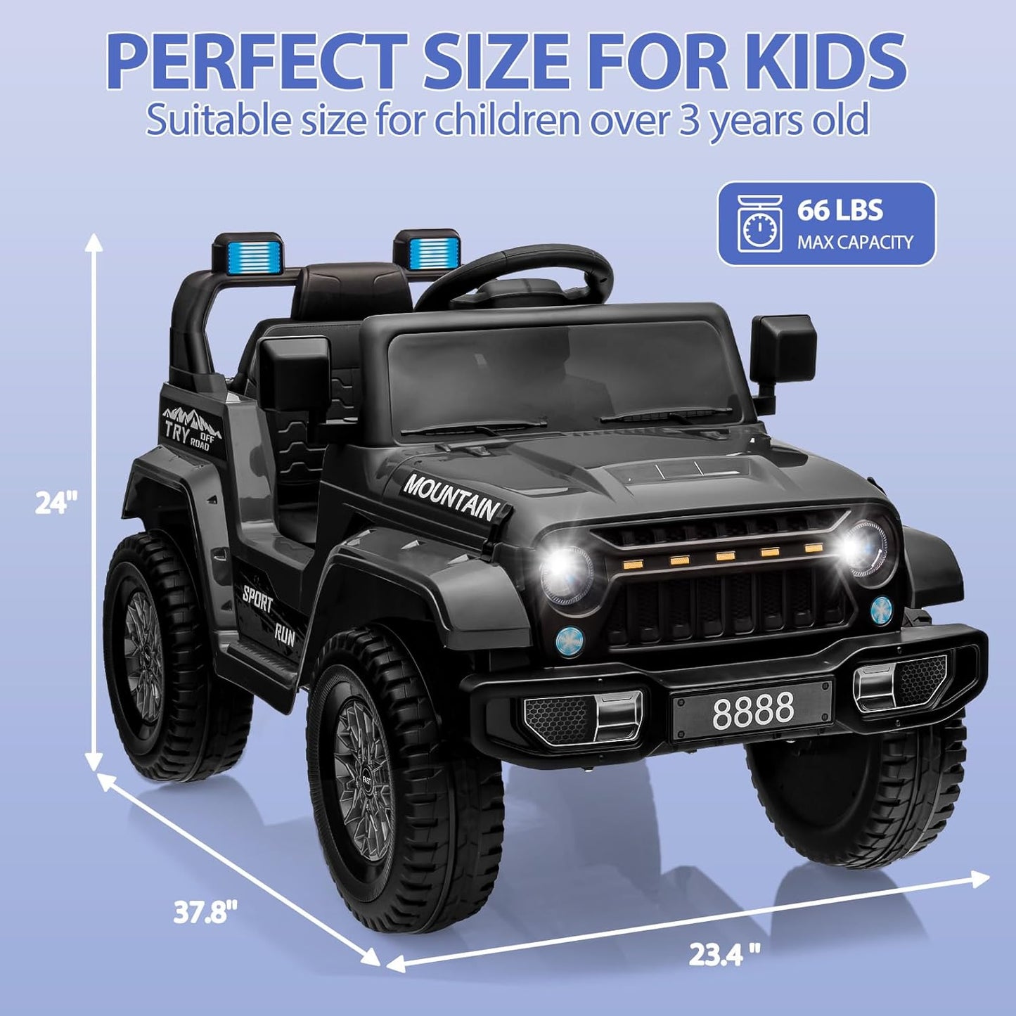 12V Kids Ride on Truck Car, 4 Wheeler Electric Vehicles with Remote Control, Spring Suspension, 3 Speeds, LED Lights, Music, MP3, Battery Powered Ride on Toy Gift for Boys Girls, Black