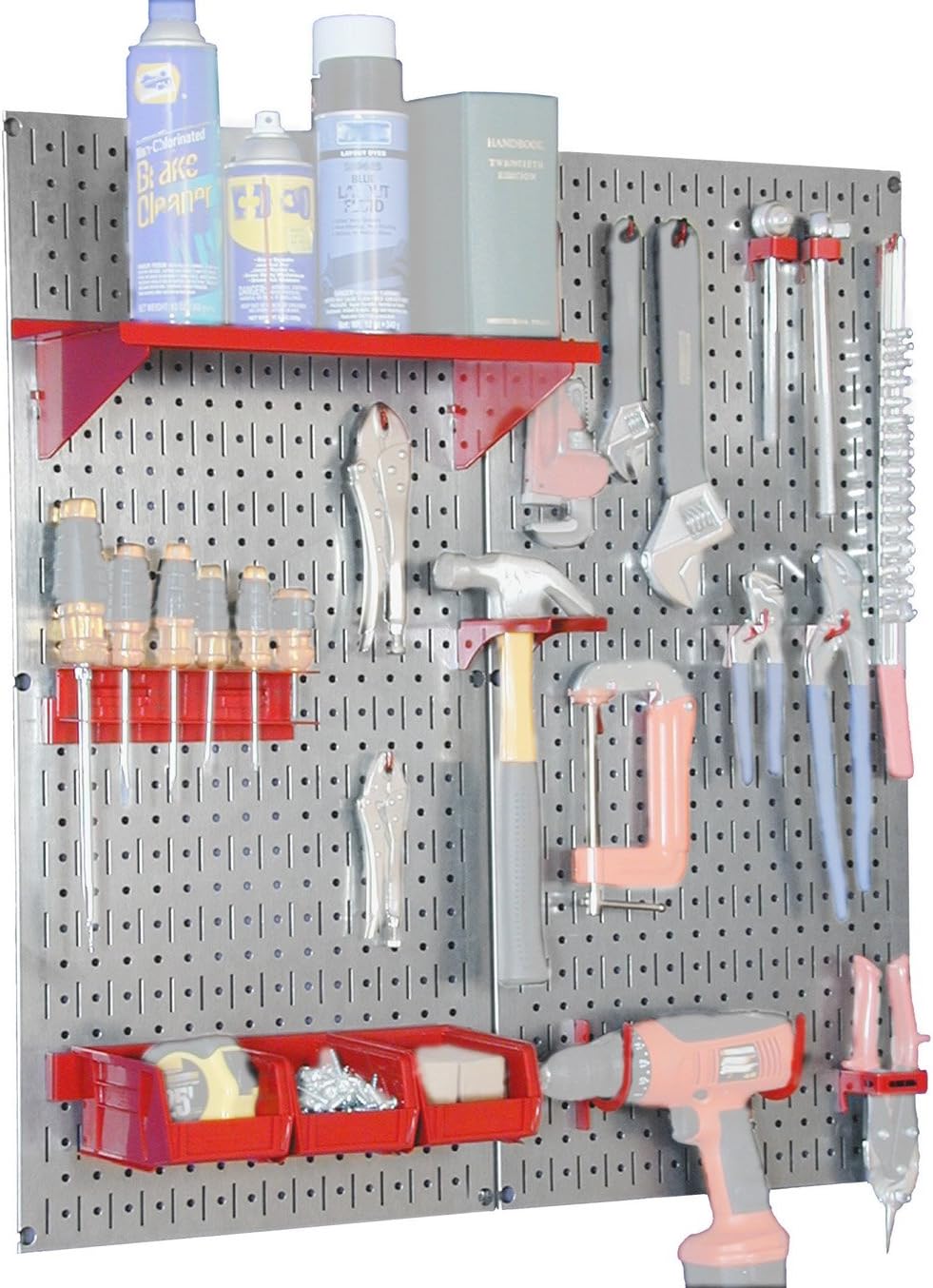 Wall Control 30-WGL-200GVR Galvanized Steel Pegboard Tool Organizer,Galv/Red