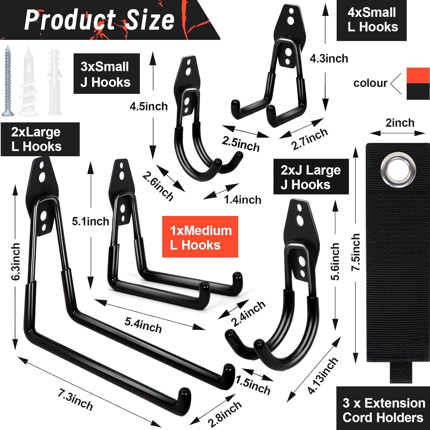 15 Pack Garage Hooks Heavy Duty with Anti-Slip Coating Wall Mount Storage Organizer for Hanging Power and Garden Tools, Ladder, Hose, Bikes, Ropes, Bulk Items Shed Hooks