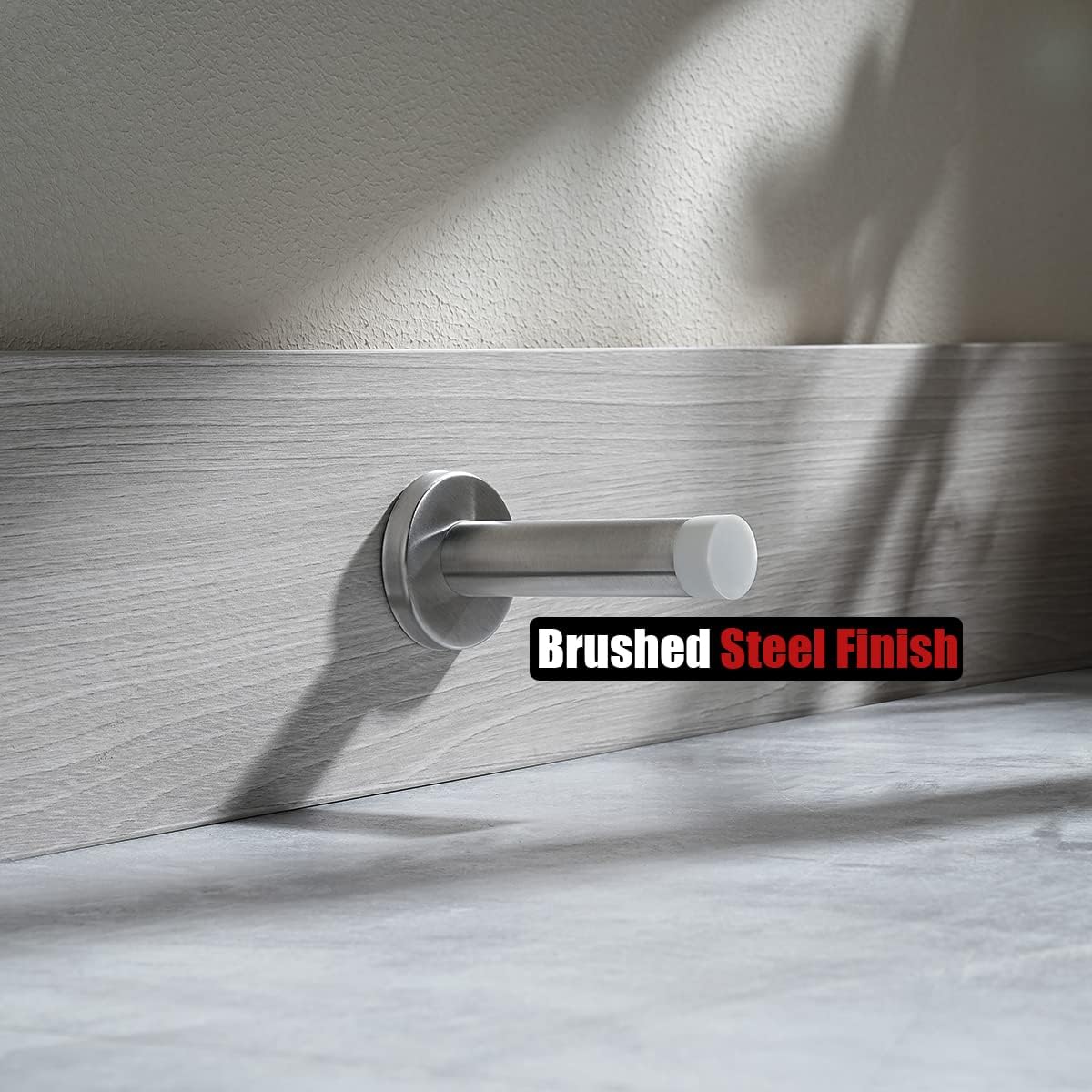 JQK Door Stopper, 304 Stainless Steel Thicken 1mm Sound Dampening Door Stop Bumper Wall Protetor 4 Pack, Brushed, DSB5-WN-P4