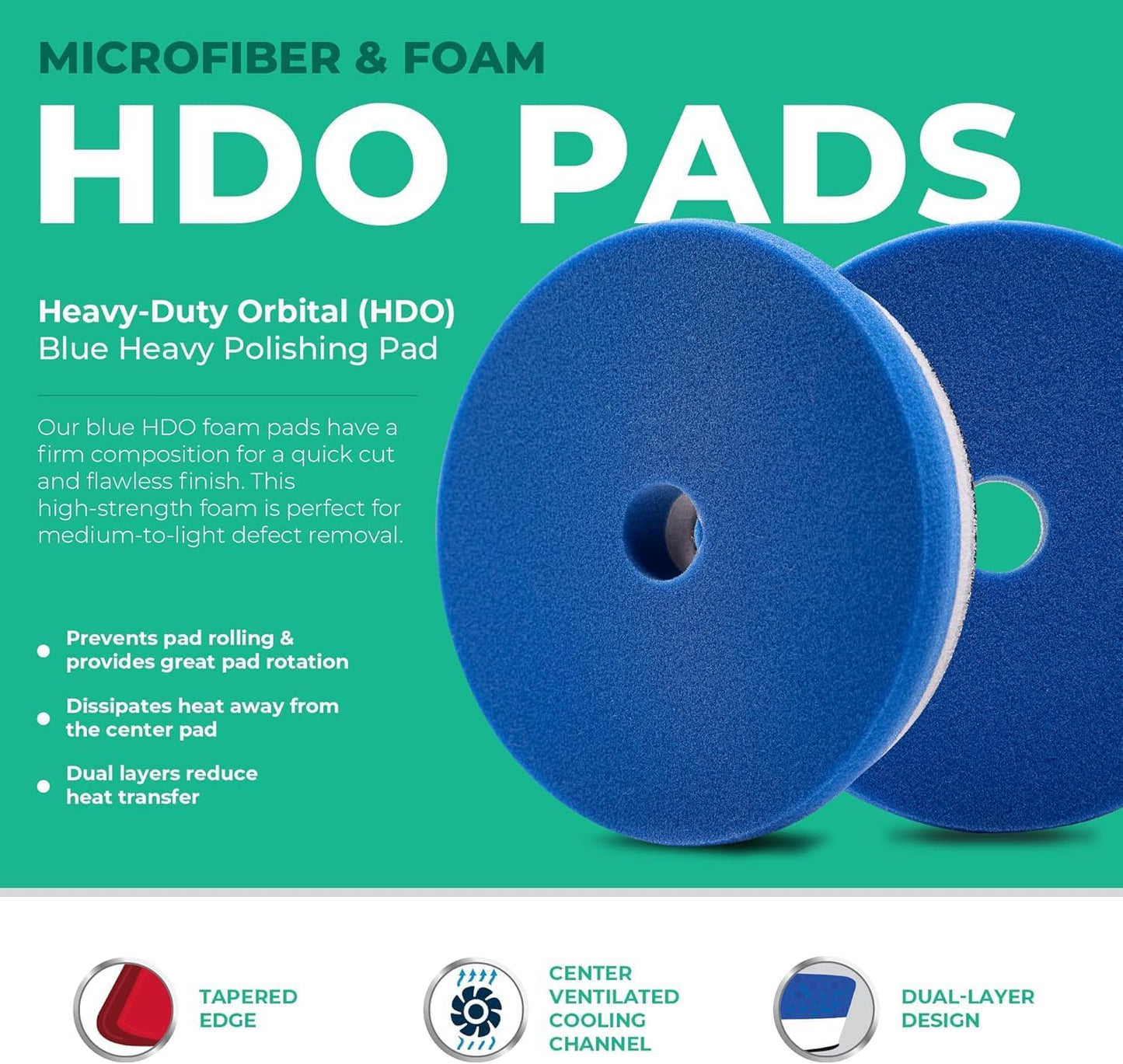 Lake Country 6.5" HDO Blue Foam Heavy Polishing Pad (1-Pack) – Premium Heavy Duty Orbital Polishing Pad for Painted Surfaces – Fits 6" Backing Plate