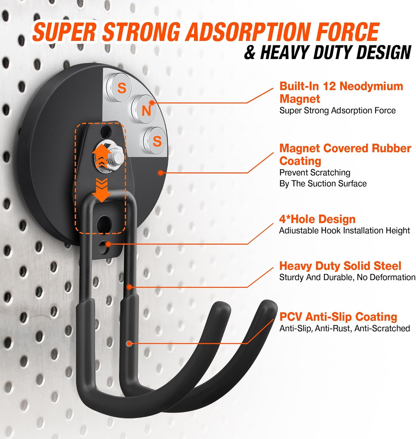 2 Pack Large Strong Magnetic Hooks for Hanging Heavy Duty, 3.5in Neodymium Magnet Storage Utility Hooks, Steel Long Magnetic Holder/Hanger Hook Organizer for Hanging Garage/Garden/Power Tools