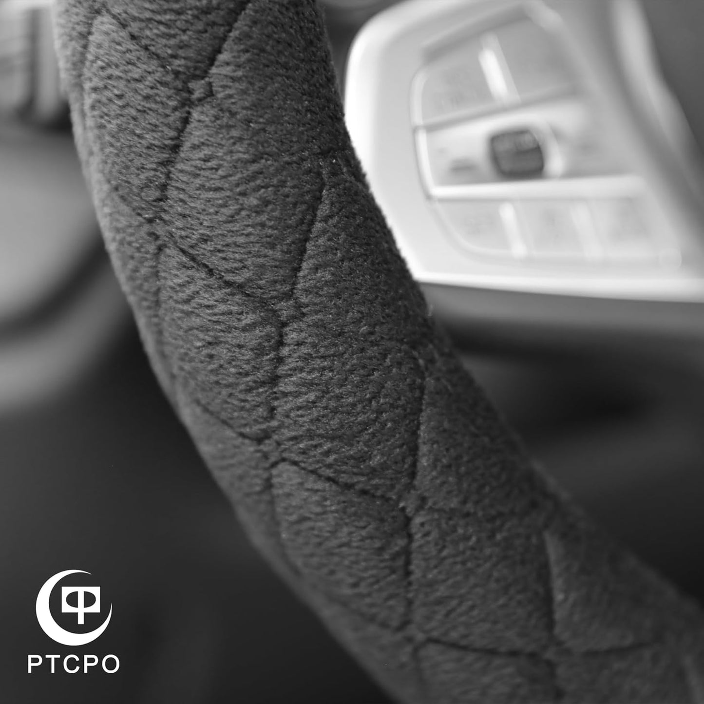 Soft Car Steering Wheel Cover for Sedan, SUV, Warm Luxury Velvet, Odorless, Universal, Anti Slip, Summer Winter, Black, Large Size[15" 1/2-16"](39-41cm)