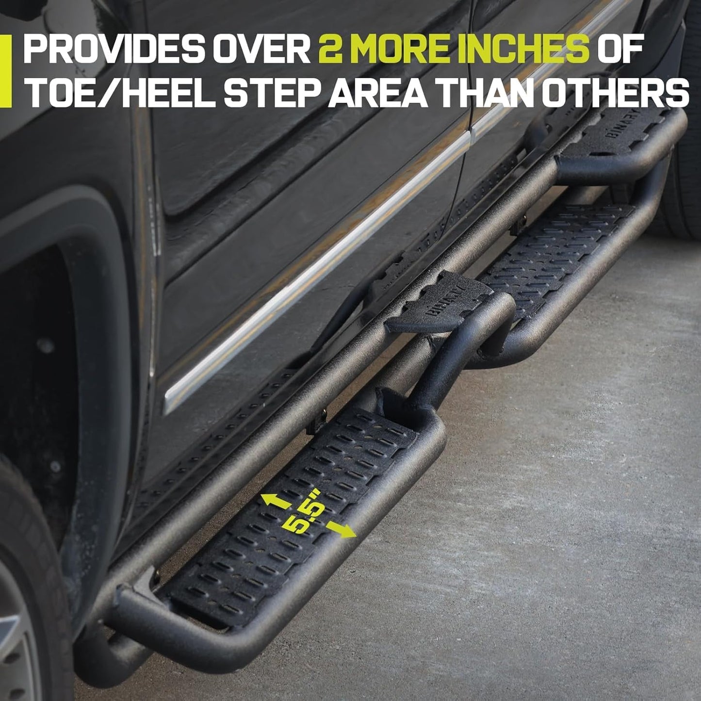 BINARY STAR 90 Inch Running Boards Compatible with Vehicle 2022-2025 Toyota Tundra CrewMax Cab, Wheel to Wheel Truck Side Steps. Tundra Side Steps Step Bars Made wirh Carbon Steel.