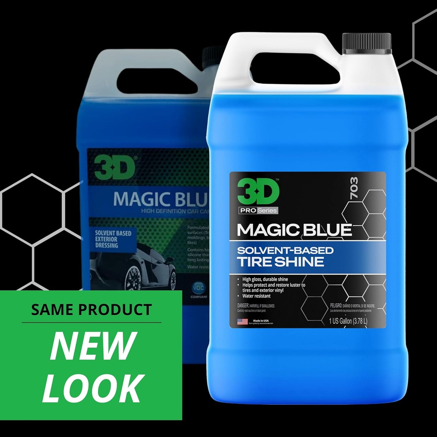 3D Magic Blue Tire Shine Spray - Water Resistant High Gloss Tire & Trim Dressing | Long Lasting Protection | No Sling, No Run Formula | Made in USA |1 Gallon