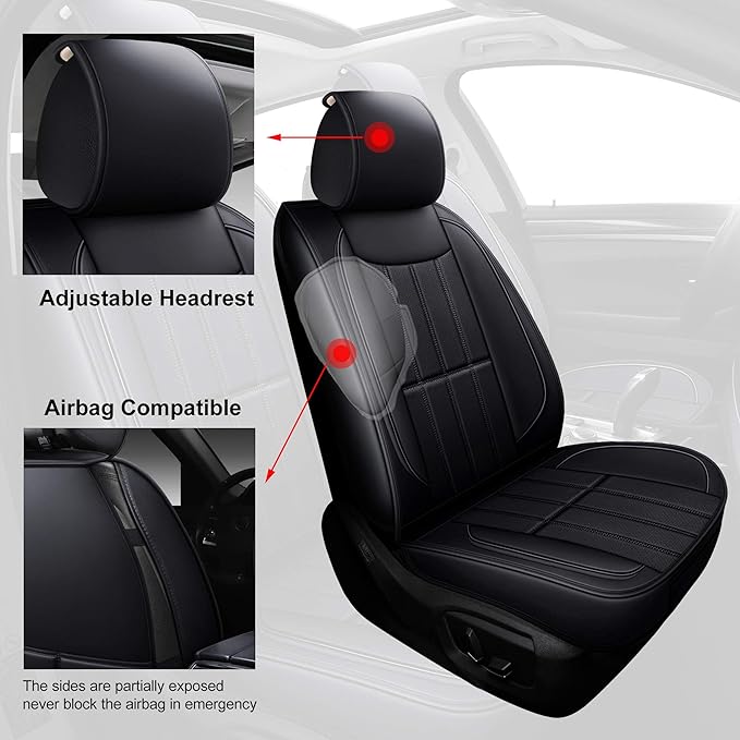 AOOG Leather Car Seat Covers for Cars SUV Pick-up Truck, Universal Full Set Black