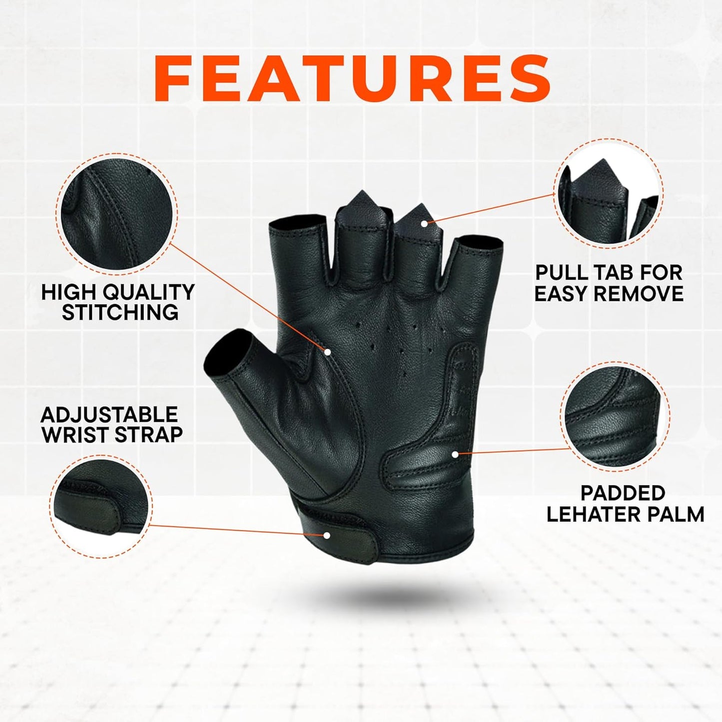 Daniel Smart Men's Motorcycle Leather Gloves with Reflective Skull Short Glove & Touch Screen Fingertips