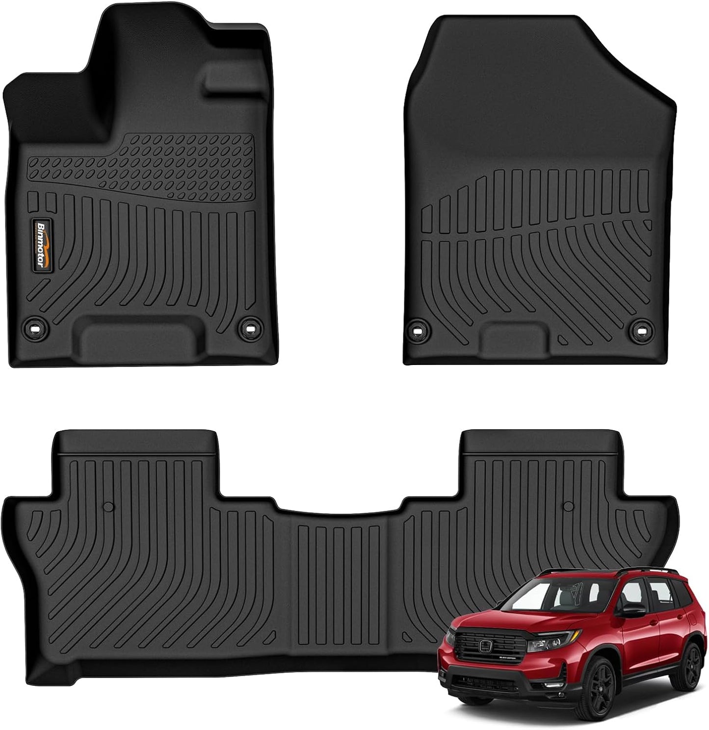 Binmotor-Floor Mats for Honda Passport 2019-2024 2025, 2 Rows Floor Liner TPE Rubber Liners for Honda Passport Accessories-Black