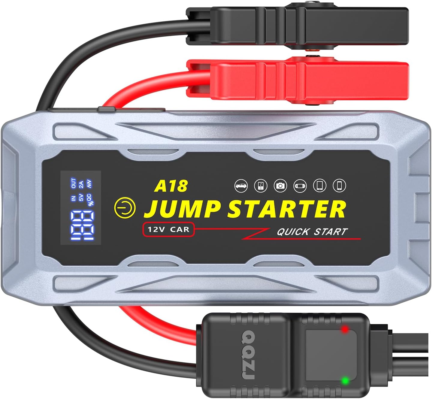 Car Jump Starter Portable 6000A Peak Battery Booster for up to 10.0L Gas/10L Diesel Engine,12V Lithium SuperSafe Jump Box, Jumper Starter Pack Charger Cable USB Quick Charge QC3.0 and Type-C Port