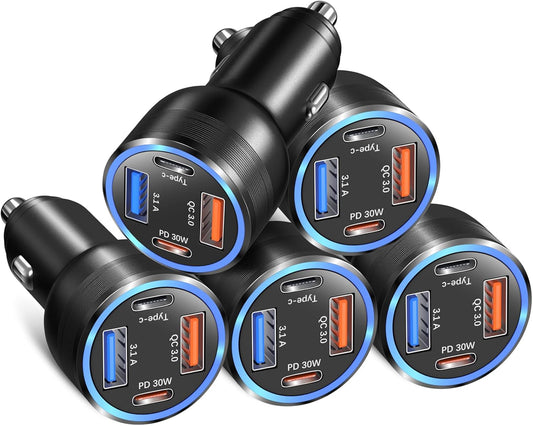 Car Charger Adapter 5 Pack, Bangfun 65W Multi Port 12V USB C & USB A Car Charger PD+QC 3.0 Fast Charging Cigarette Lighter USB Adapter Plug for iPhone 16 15 14 13 Pro Max iPad Samsung Android(Black)